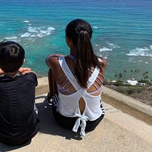 Light blue tank with open cross back